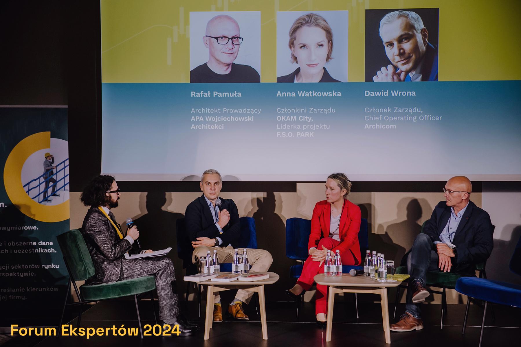 W panelu dyskusyjnym „Puls inwestycji” wzięli udział: Dawid Wrona (Archicom), Anna Watkowska (OKAM City) oraz Rafał Pamuła (APA Wojciechowski Architekci).
