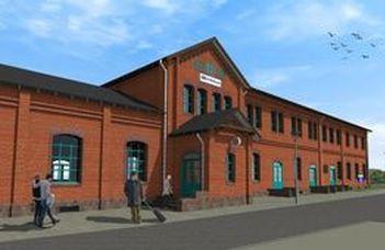 Dworzec w Strzelinie z wykonawcą